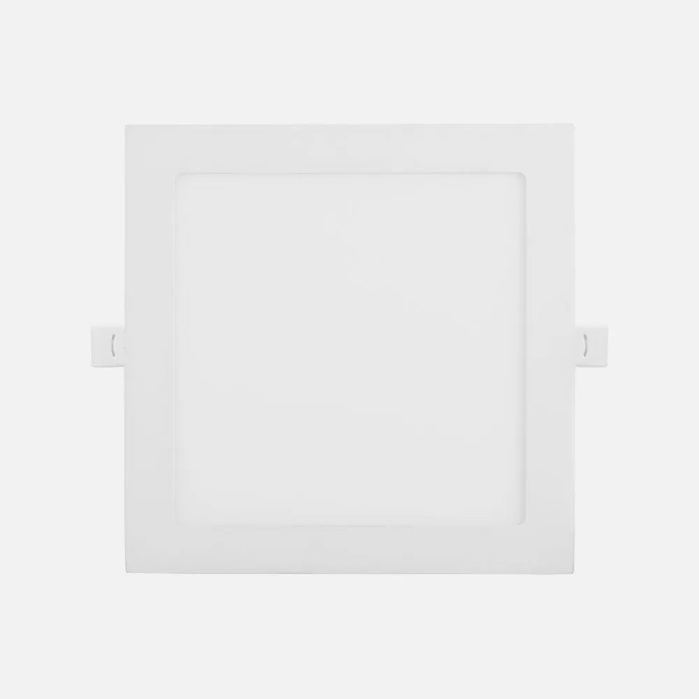 Downlight LED empotrable cuadrado blanco de 22,5 por 22,5 cm, vista frontal