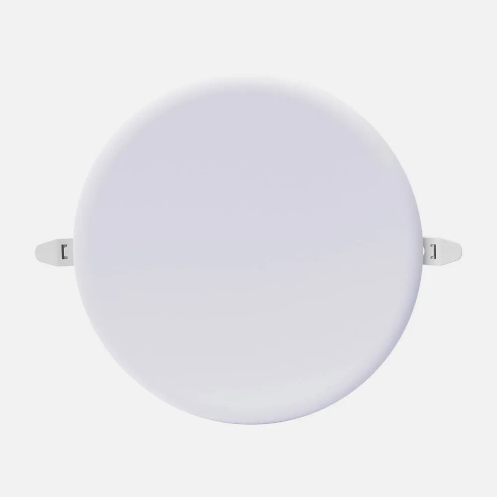 Downlight LED empotrable redondo blanco de 36 W y 2 cm de altura visto de frente