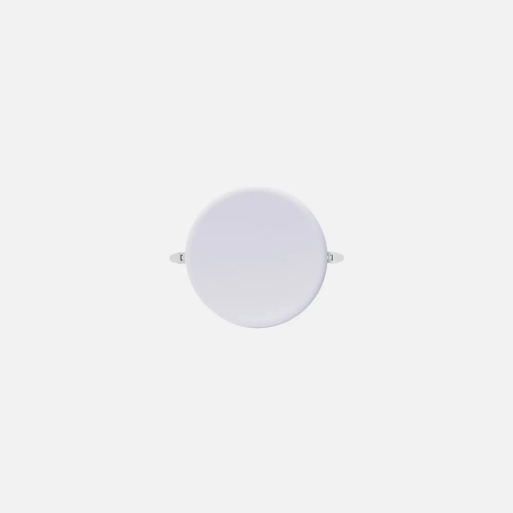 Downlight LED empotrable redondo blanco de 9 W y 2 cm de altura visto de frente