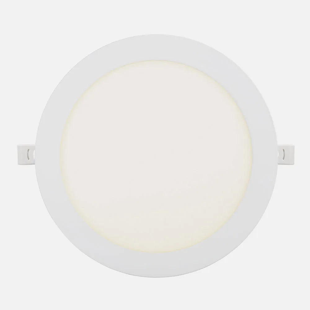 Downlight LED empotrable redondo de 24 W con acabado blanco, visto de frente