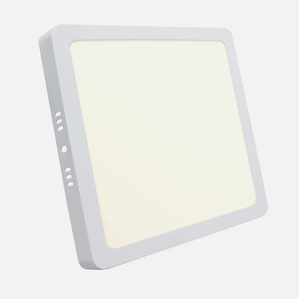 Dos vistas de un downlight LED cuadrado de superficie blanco de 6 W y 4000 K