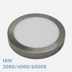 Downlight LED de superficie redondo acabado níquel de 22 cm de diámetro