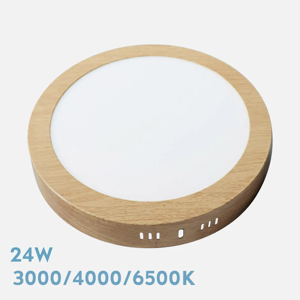 Downlight LED de superficie redondo acabado haya de 29 cm de diámetro
