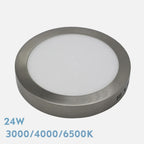 Downlight LED de superficie redondo acabado níquel de 29 cm de diámetro