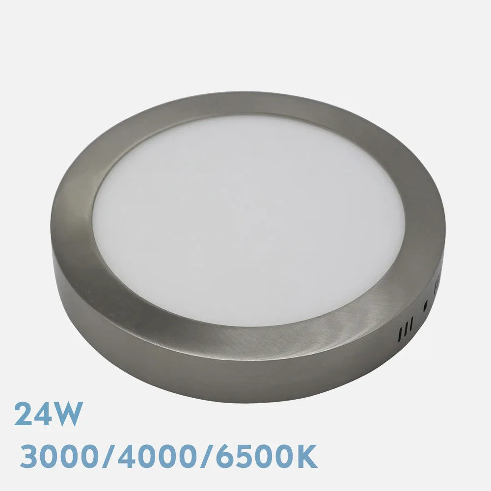 Downlight LED de superficie redondo acabado níquel de 29 cm de diámetro