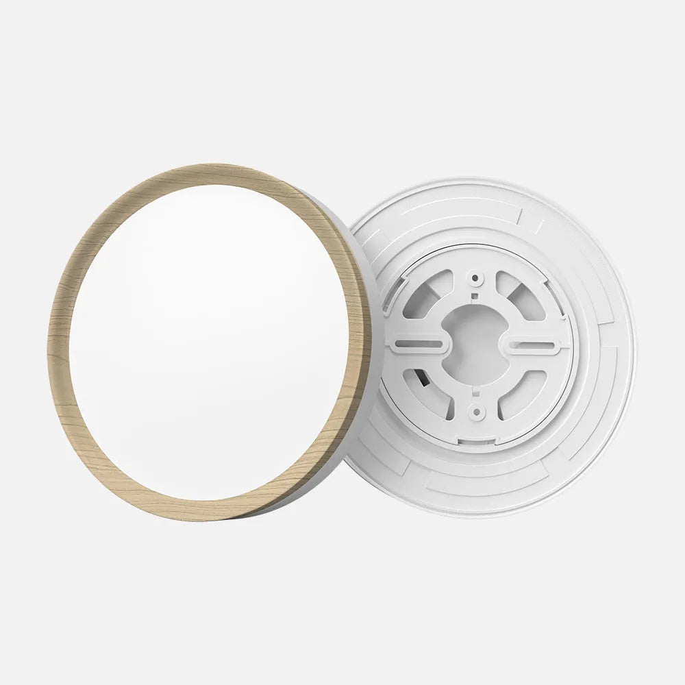 Downlight LED redondo de superficie acabado haya de 23 cm de diámetro con anclaje rápido