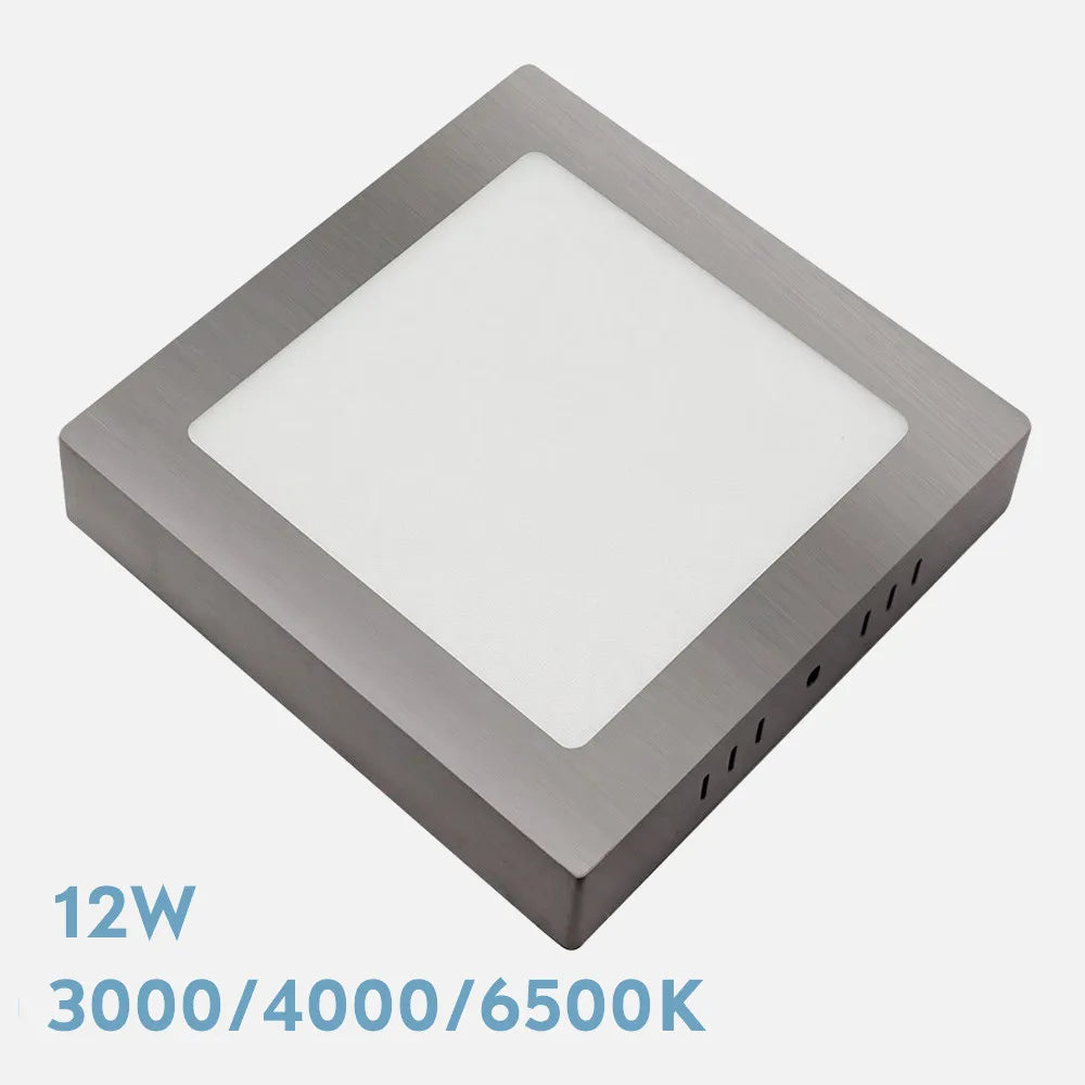 Downlight LED cuadrado de superficie acabado níquel de 17 por 17 cm
