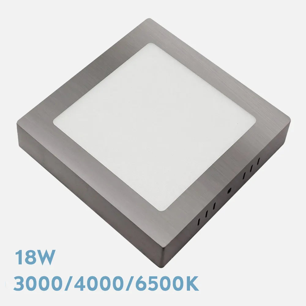 Downlight LED cuadrado de superficie acabado níquel de 22 por 22 cm