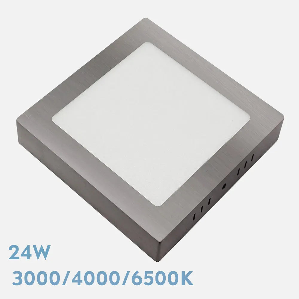 Downlight LED cuadrado de superficie acabado níquel de 29 por 29 cm