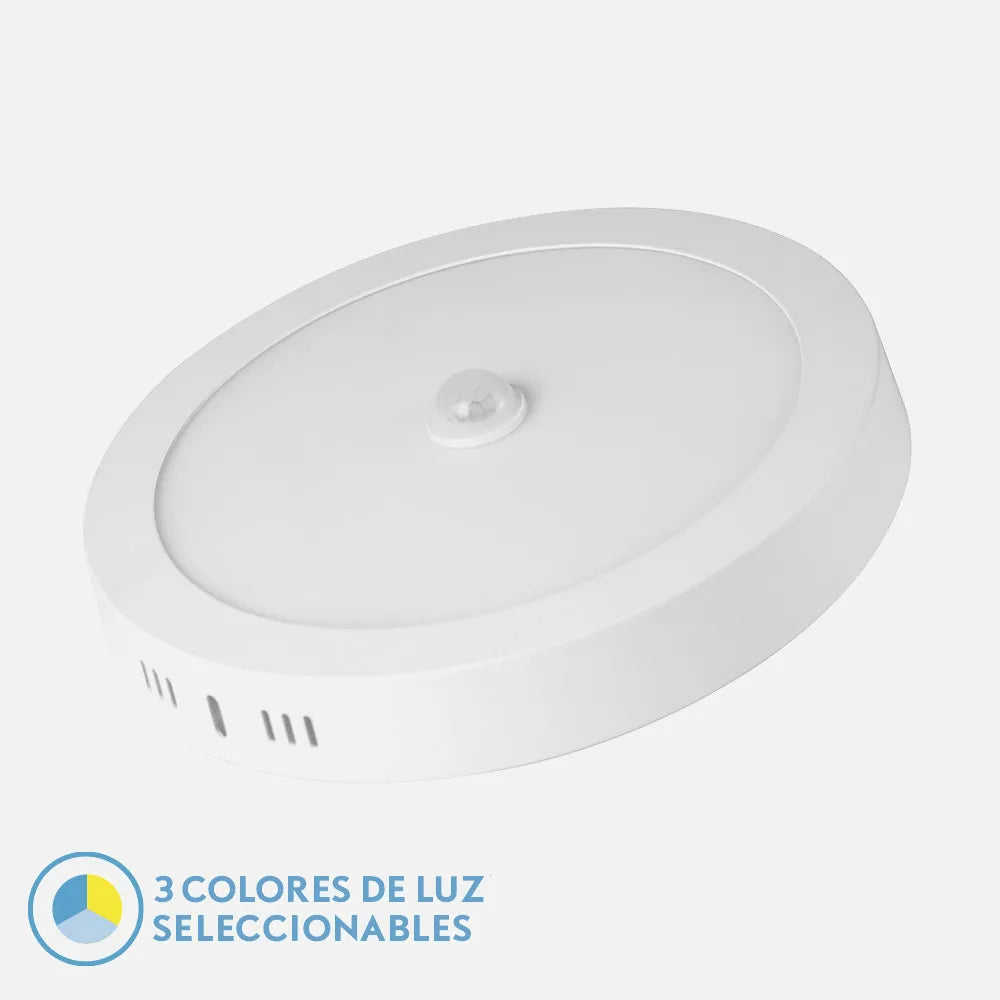 Downlight LED redondo de superficie blanco de 22 cm de diámetro con sensor de movimiento