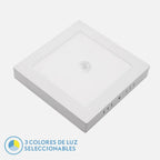 Downlight LED cuadrado de superficie blanco de 22 por 22 cm con sensor de movimiento