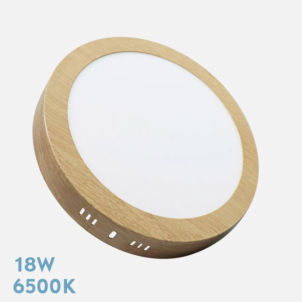 Downlight LED de superficie redondo acabado haya de 21 cm de diámetro