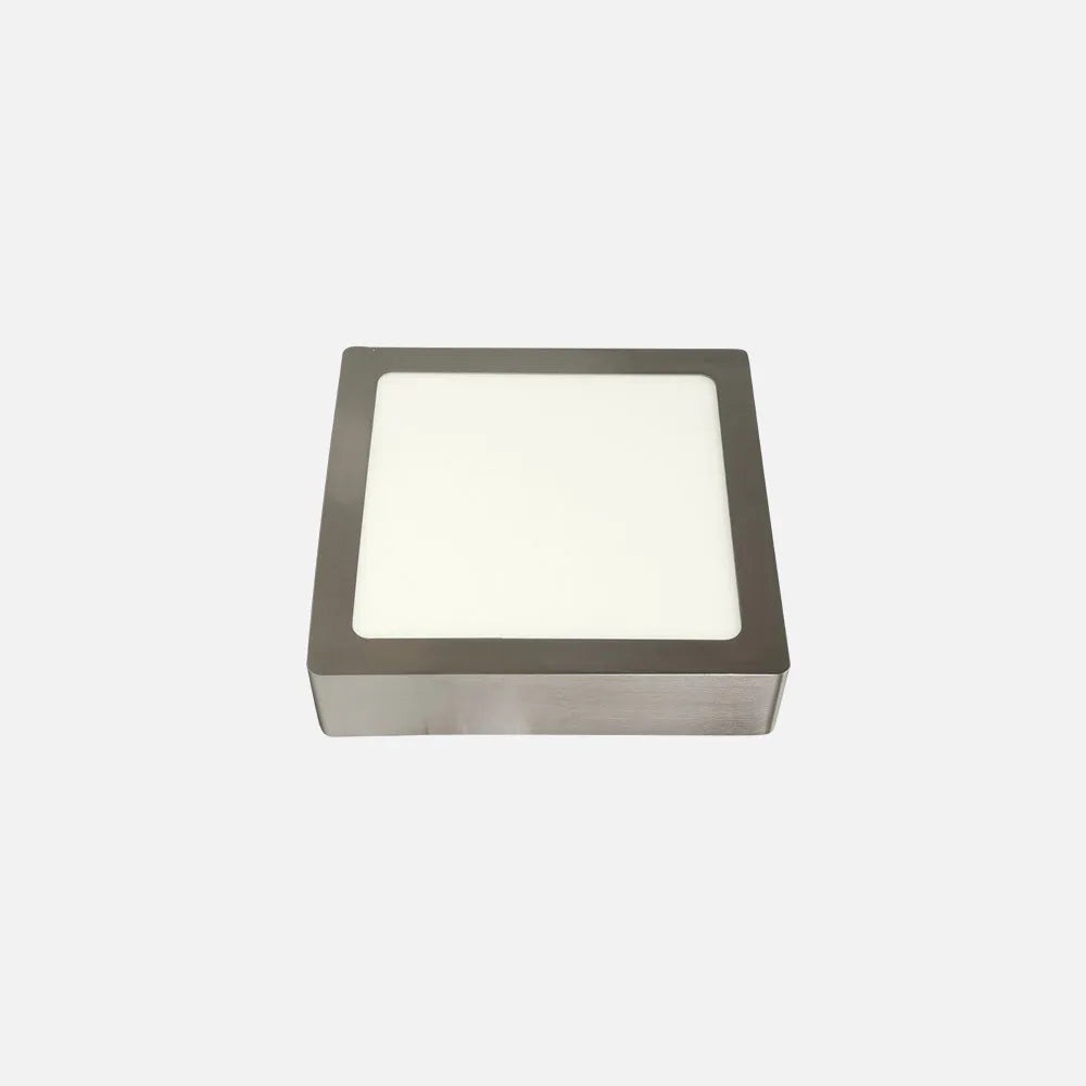 Downlight LED cuadrado de superficie acabado níquel de 17 por 17 cm