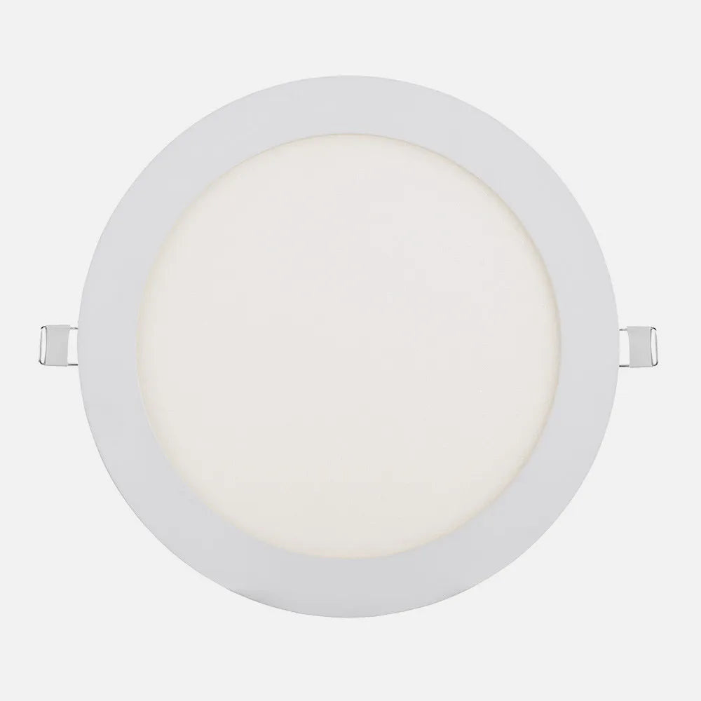 Downlight LED empotrable blanco de 4 W y 4000 K visto de frente, con los muelles de sujeción