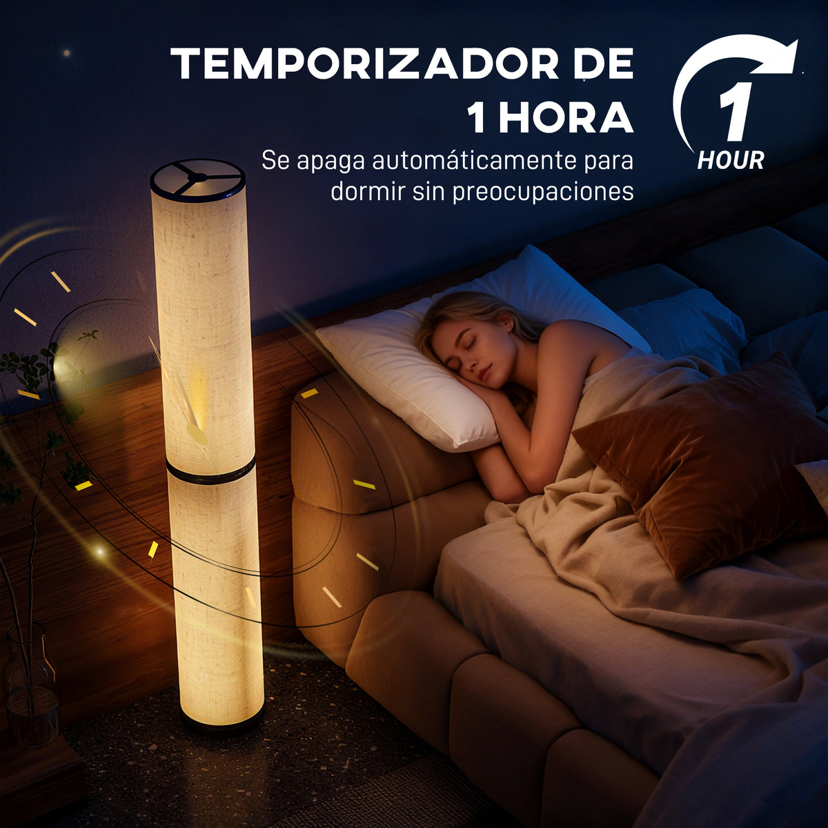 Temporizador de 1 hora de la lámpara de pie LED para dormir sin preocupaciones