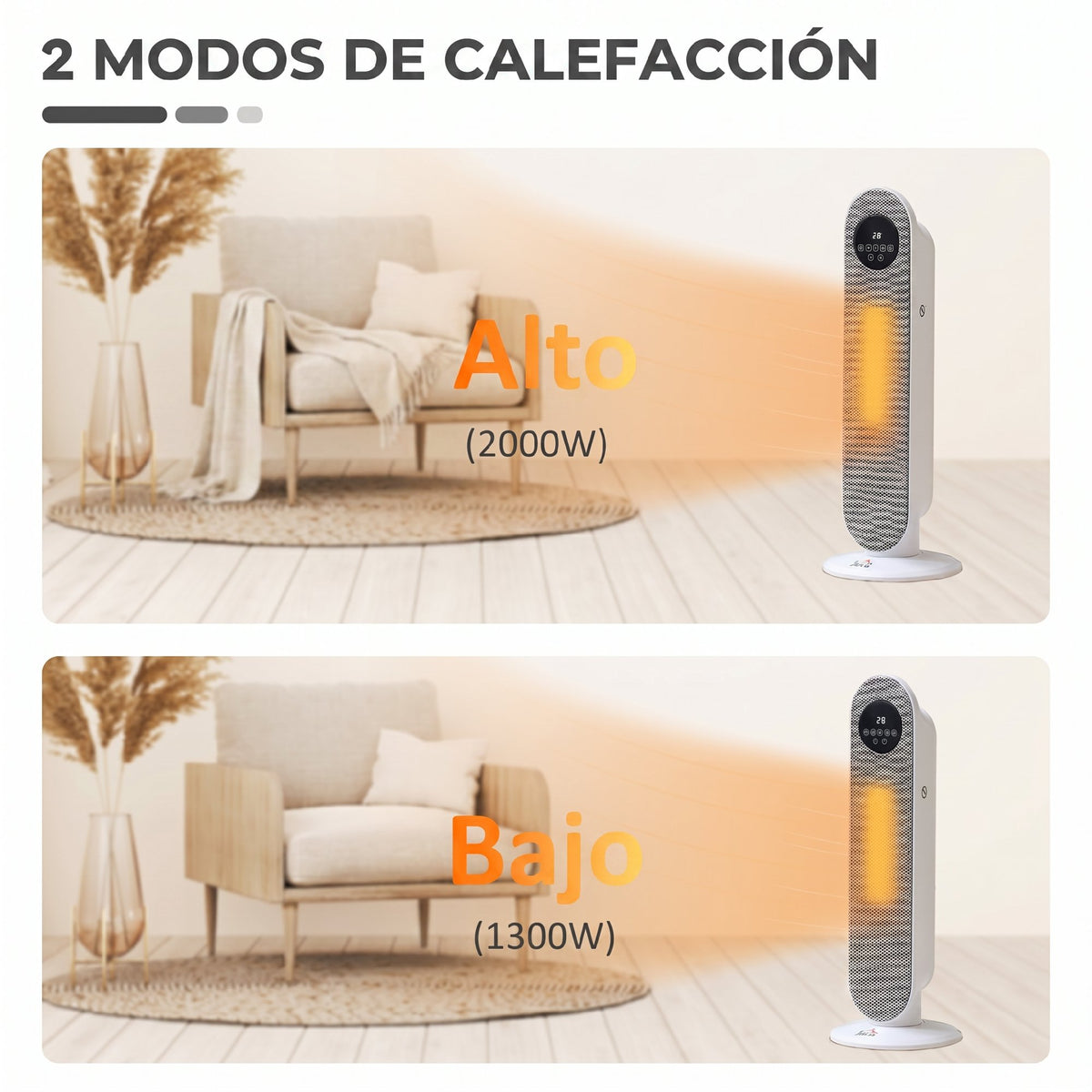 Calefactor de torre blanco en una oficina