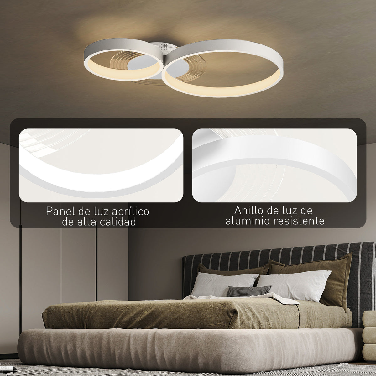 Detalles del plafón LED de tres aros blancos