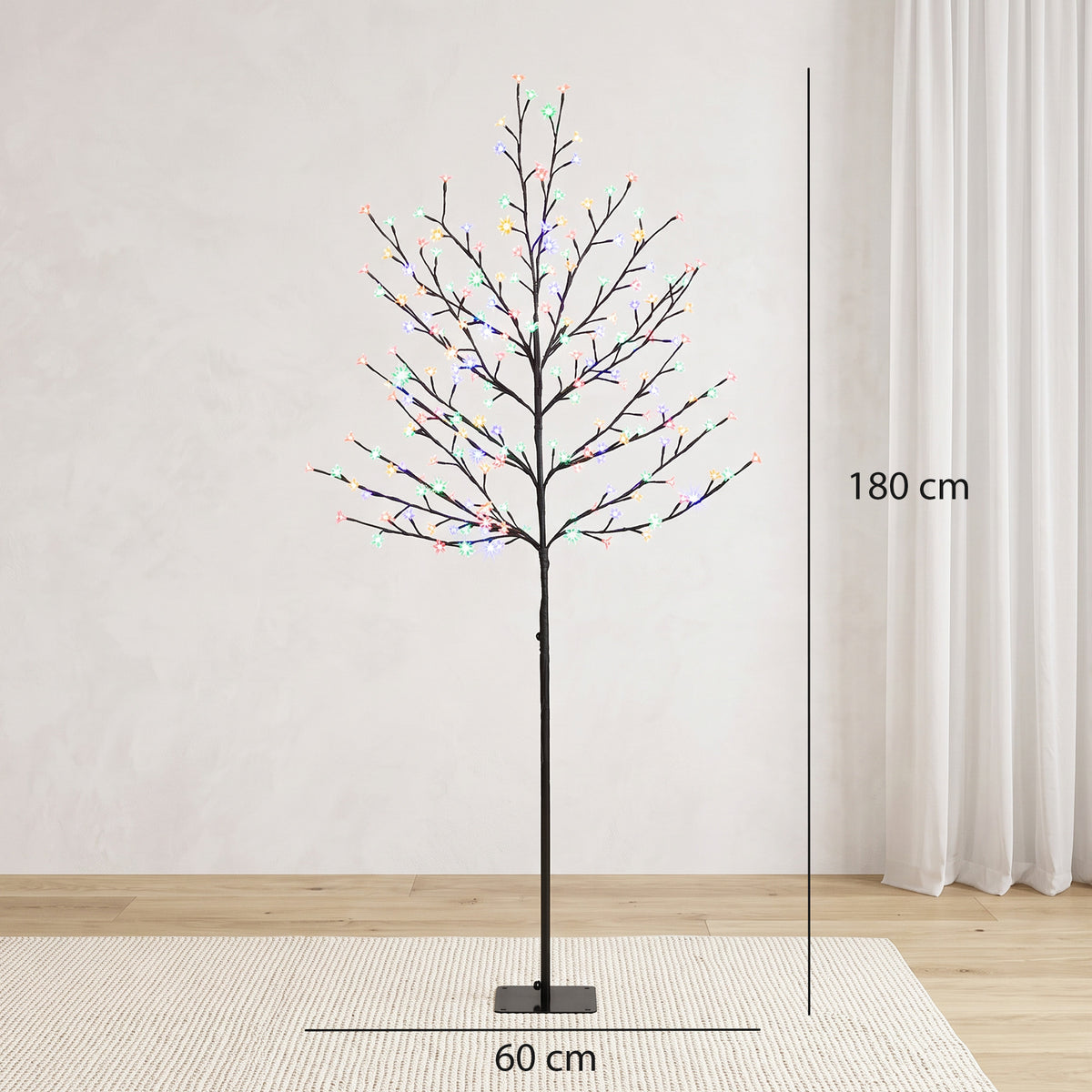 Medidas del árbol luminoso: 180 cm de alto y 60 cm de base