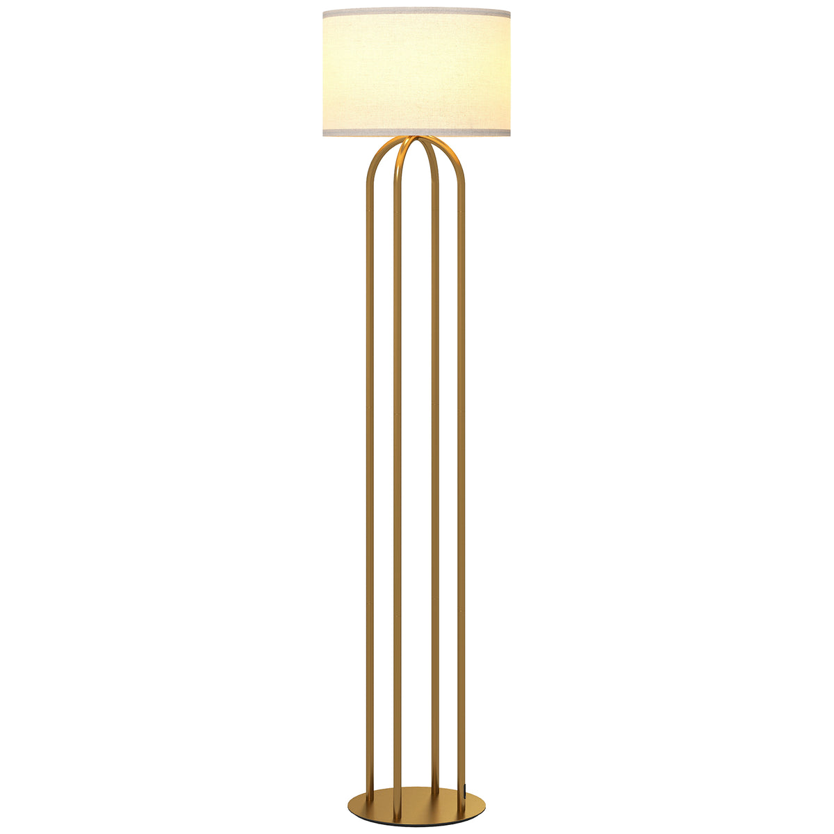 Lámpara de pie dorada de cuatro columnas con pantalla de lino beige, vista 6