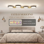 Plafón LED de techo con cuatro anillos negros y dorados, vista 4