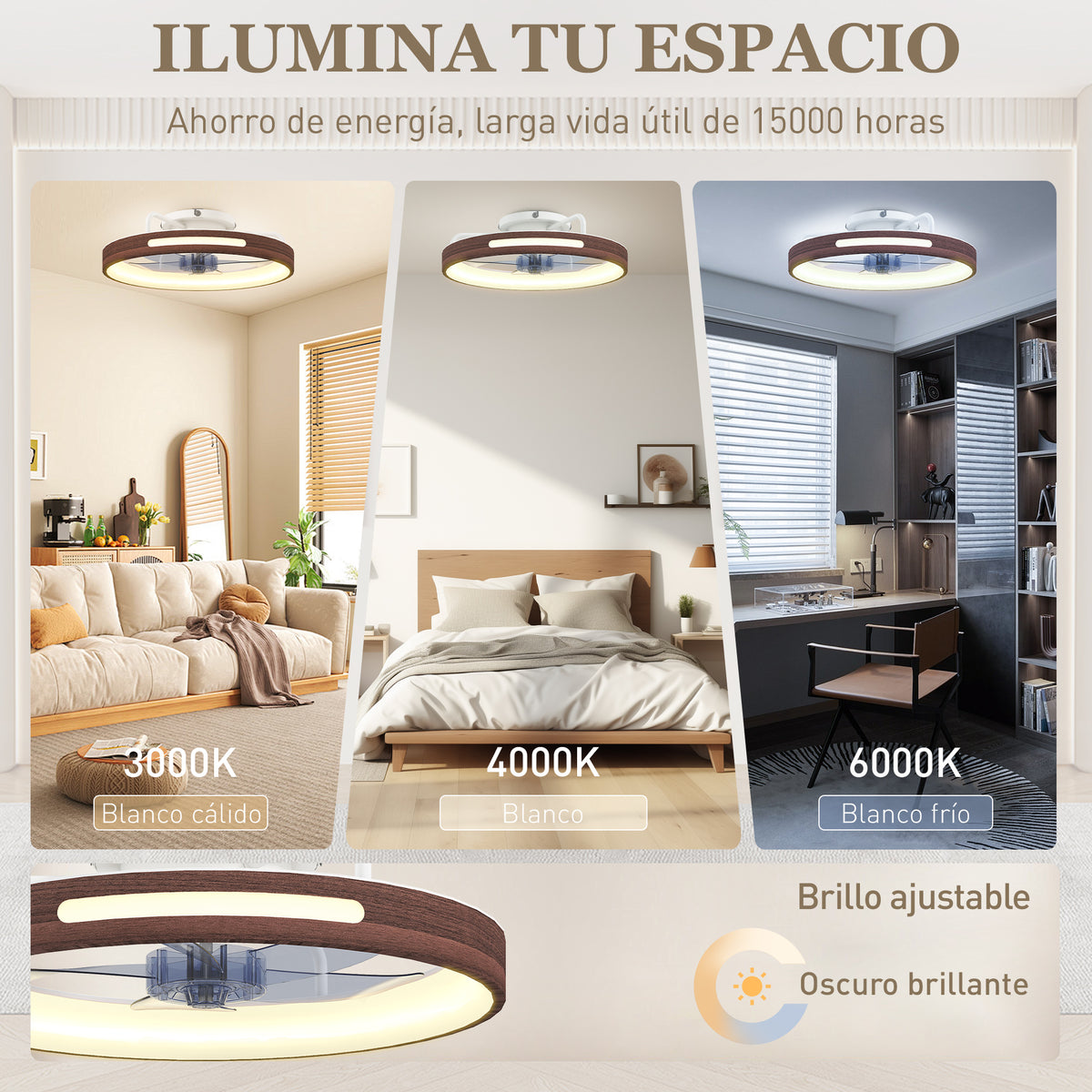 Tres temperaturas de color y brillo regulable de hasta 2500 lm