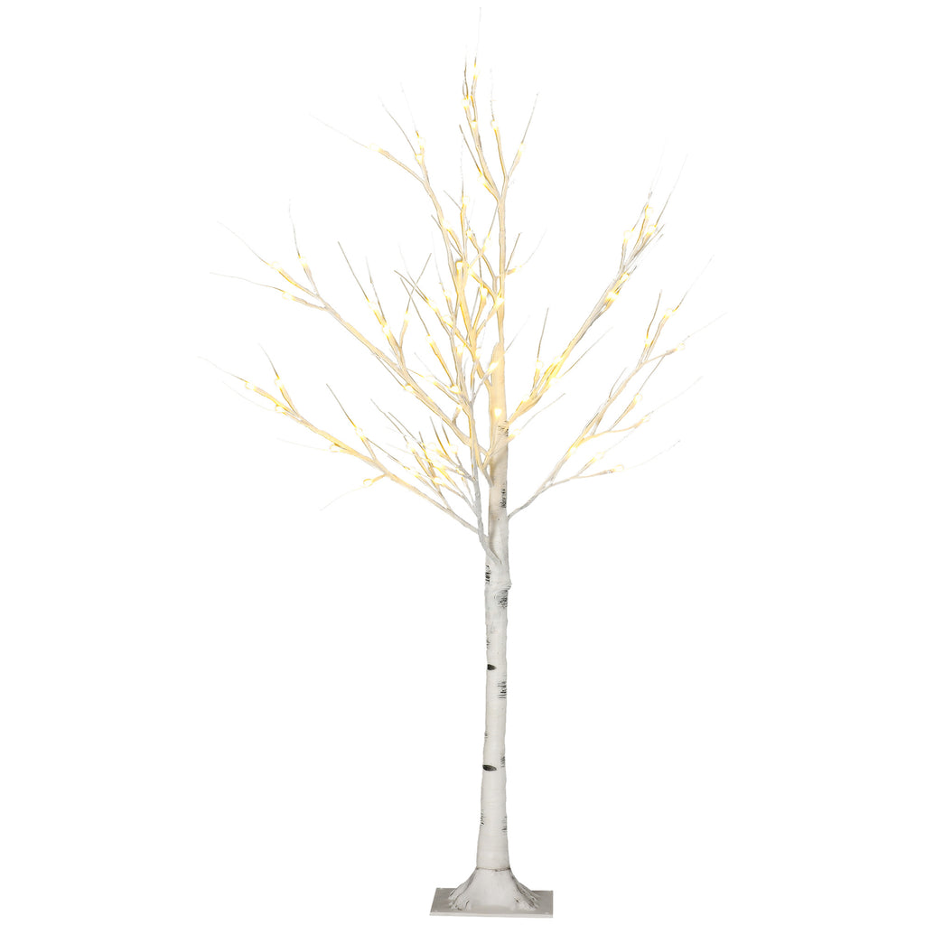Árbol de abedul luminoso blanco de 120 cm, vista de frente sobre fondo blanco