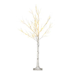 Árbol de abedul luminoso blanco de 120 cm, vista de frente sobre fondo blanco