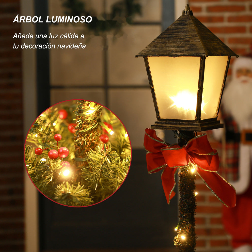 Árbol luminoso: detalle de la linterna encendida y de las luces LED del farol de Navidad