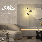 Lámpara de pie en forma de árbol con 3 focos orientables e interruptores individuales · Negro