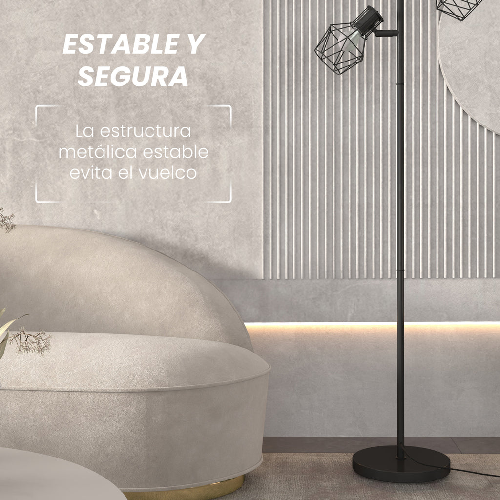 Lámpara de pie en forma de árbol con 3 focos orientables e interruptores individuales · Negro