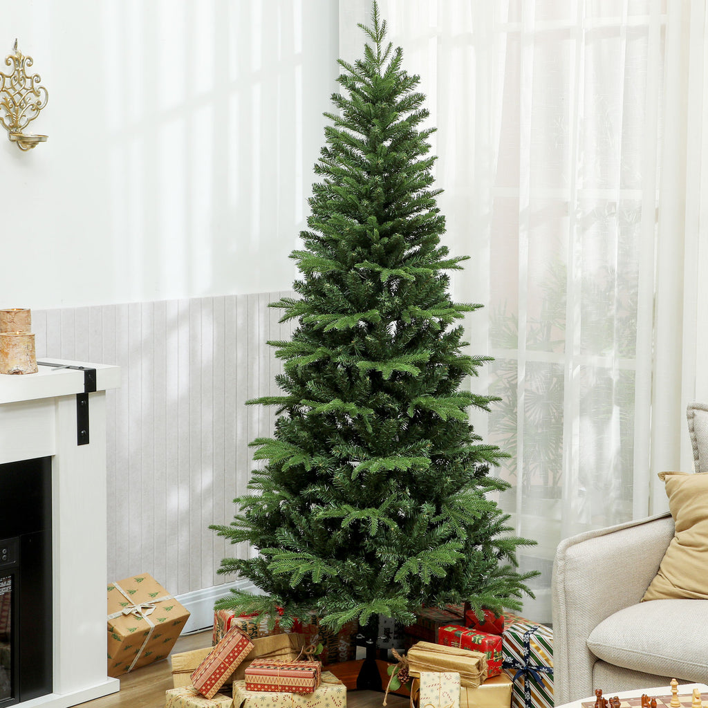 Árbol de Navidad de 180 cm junto a una chimenea blanca
