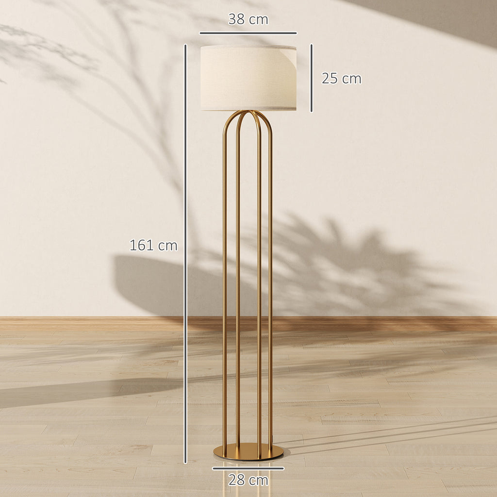 Lámpara de pie dorada de cuatro columnas con pantalla de lino beige, vista 3