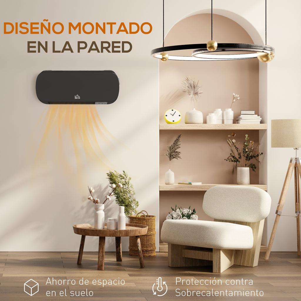 Calefactor de pared negro en un dormitorio
