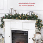 Una bonita decoración crea una atmósfera festiva rica: guirnalda de Navidad sobre una chimenea