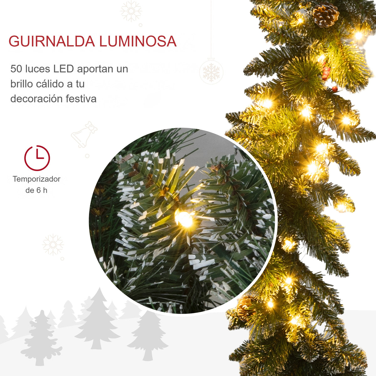 Guirnalda luminosa: 50 luces LED de luz cálida y temporizador de 6 horas