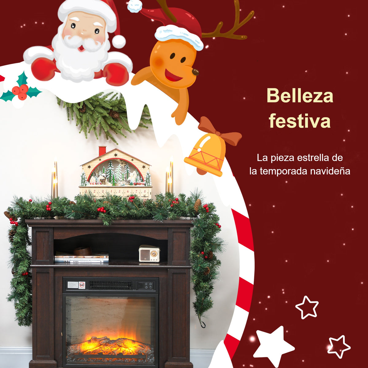 Belleza festiva: la pieza estrella de la temporada navideña sobre una chimenea decorada