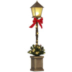 Farol de Navidad LED de 1,25 m con lazo rojo y árbol con luces cálidas, vista completa