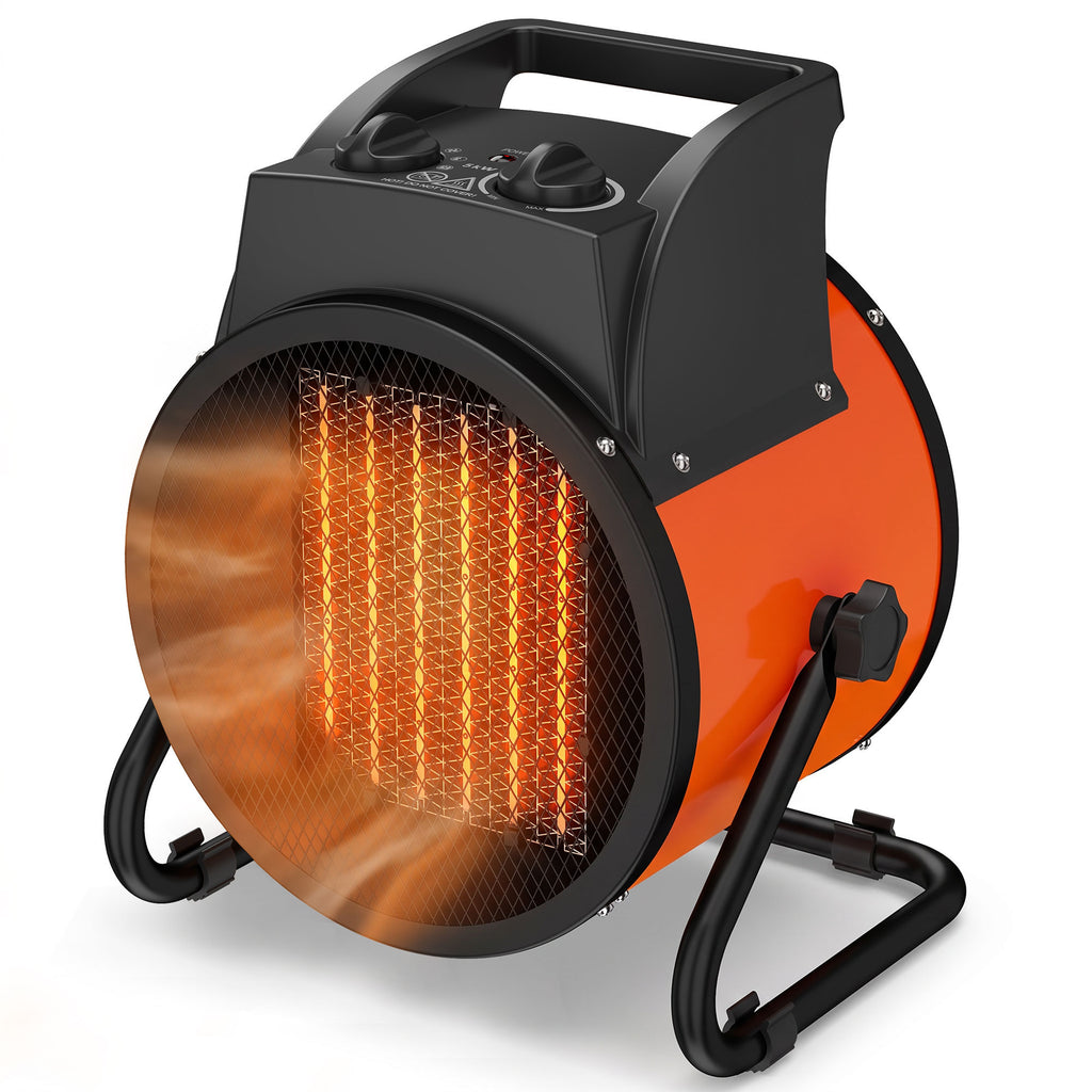 Calefactor industrial eléctrico PTC naranja de 5000 W sobre fondo blanco