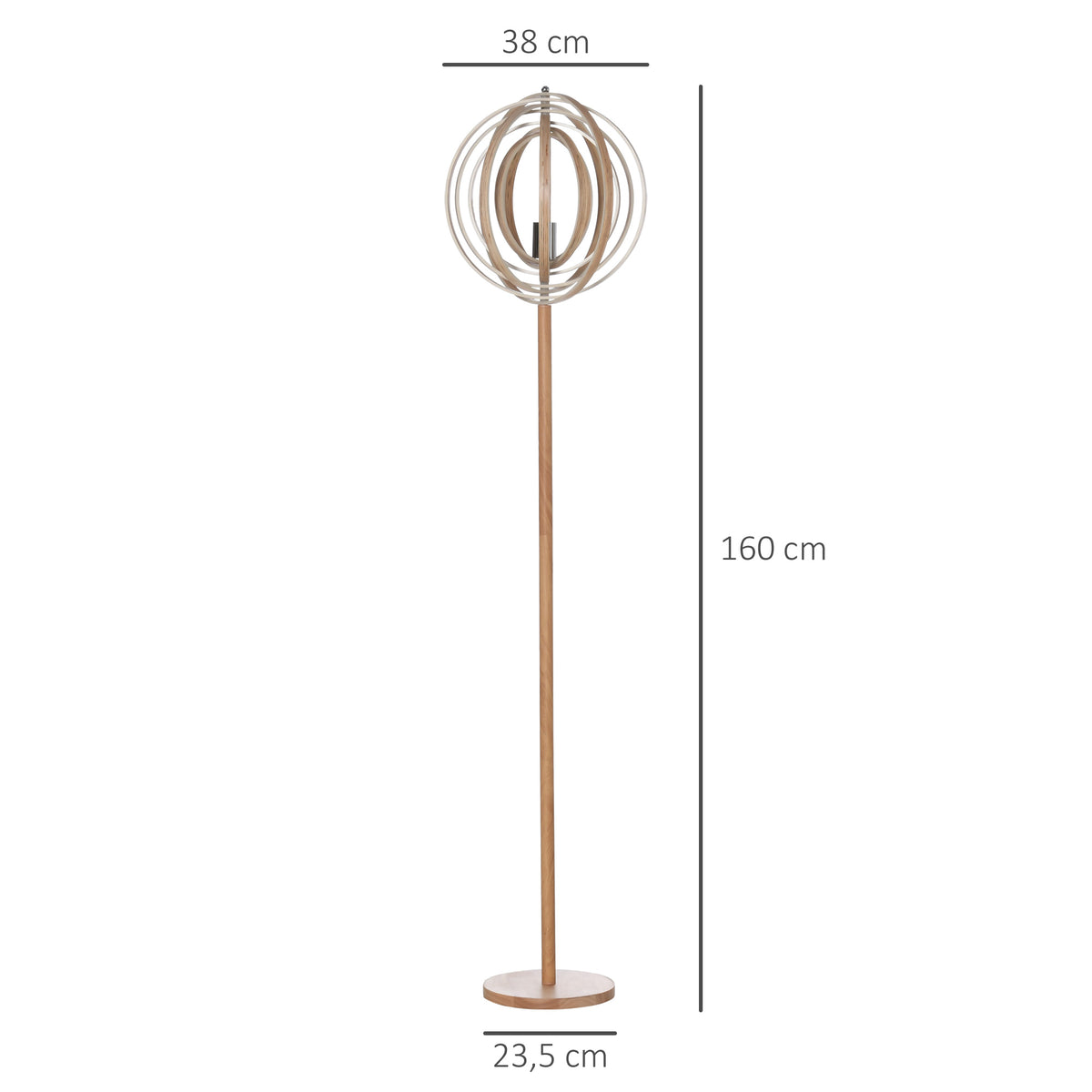 Medidas de la lámpara de pie: 160 cm de alto, 38 cm de ancho y base de 23,5 cm