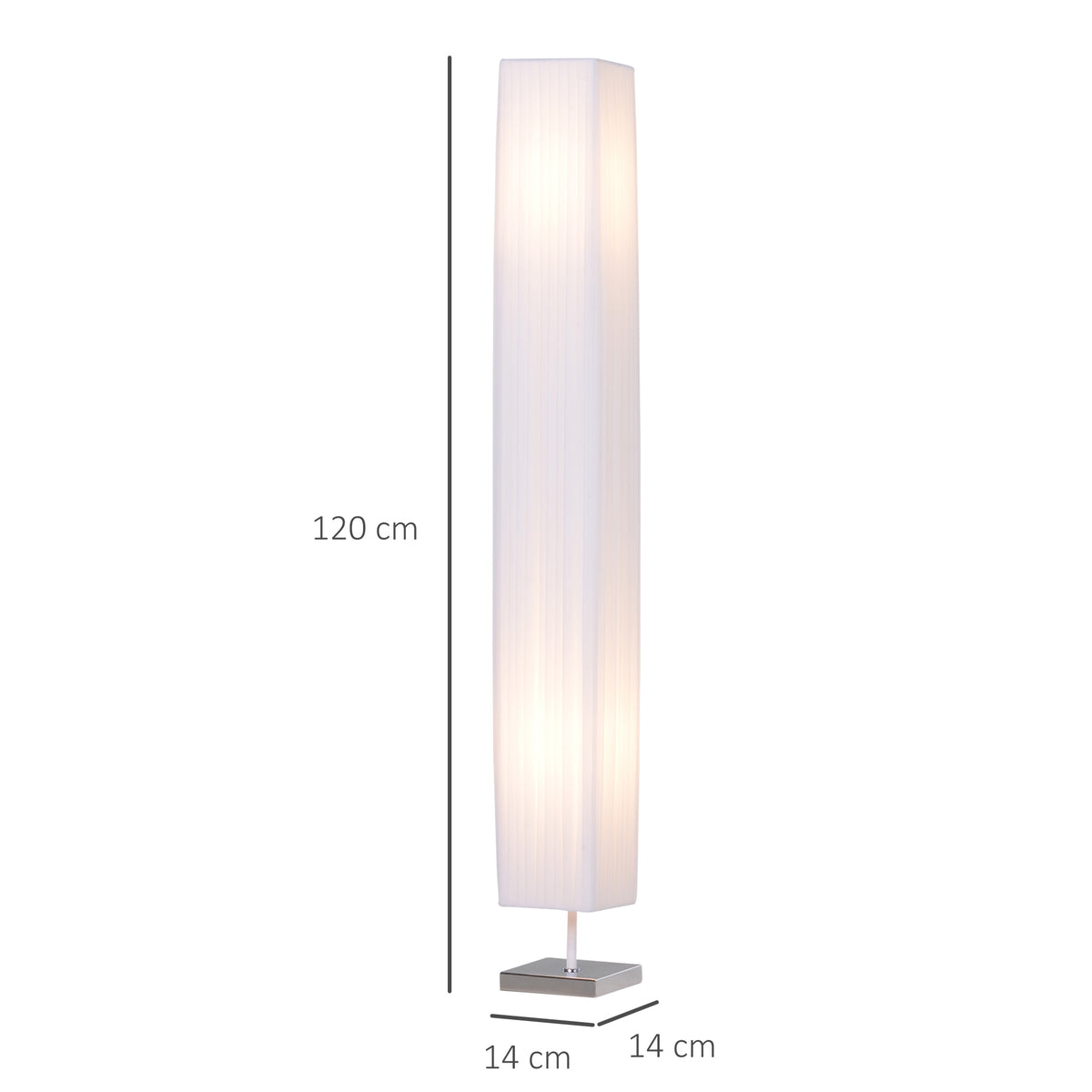 Medidas de la lámpara de pie de columna: 120 cm de alto y base de 14 por 14 cm