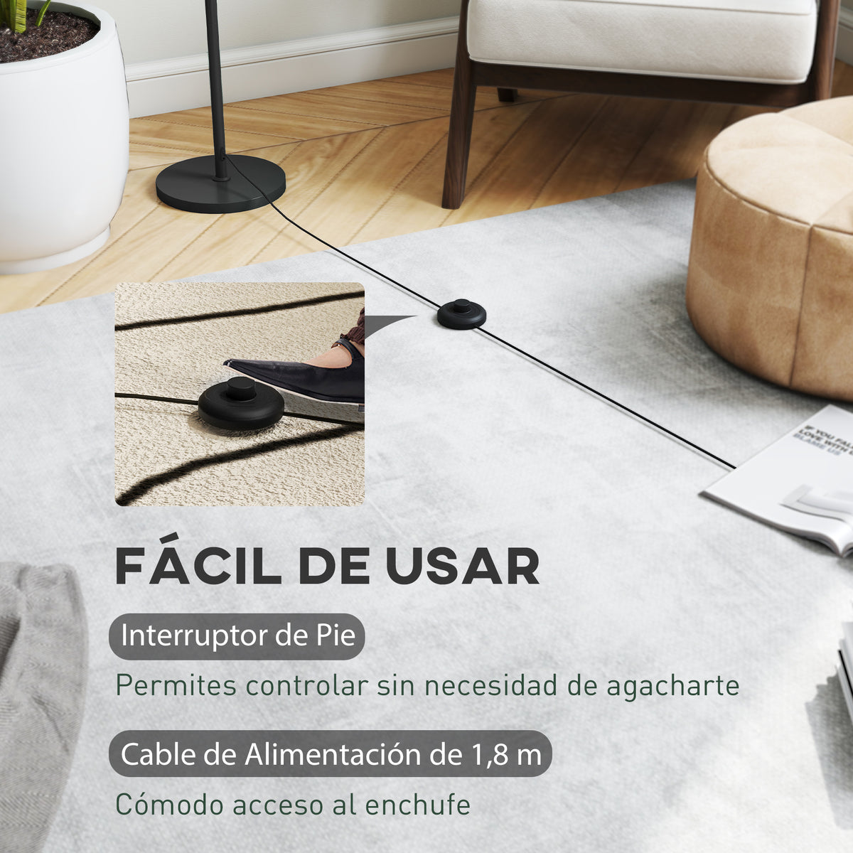 Lámpara de pie fácil de usar con interruptor de pie