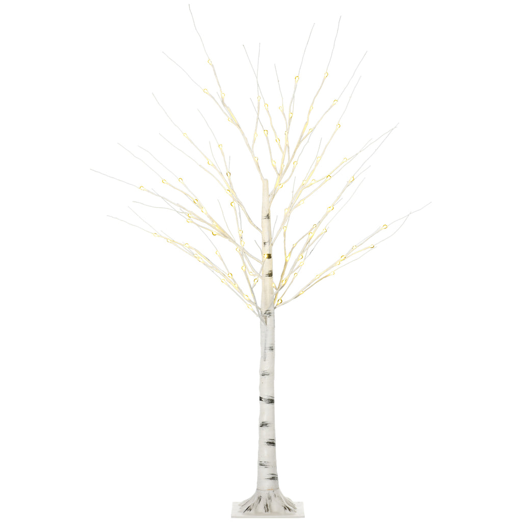 Árbol de abedul luminoso blanco de 150 cm, vista de frente sobre fondo blanco