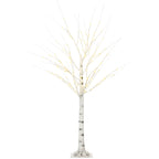 Árbol de abedul luminoso blanco de 150 cm, vista de frente sobre fondo blanco