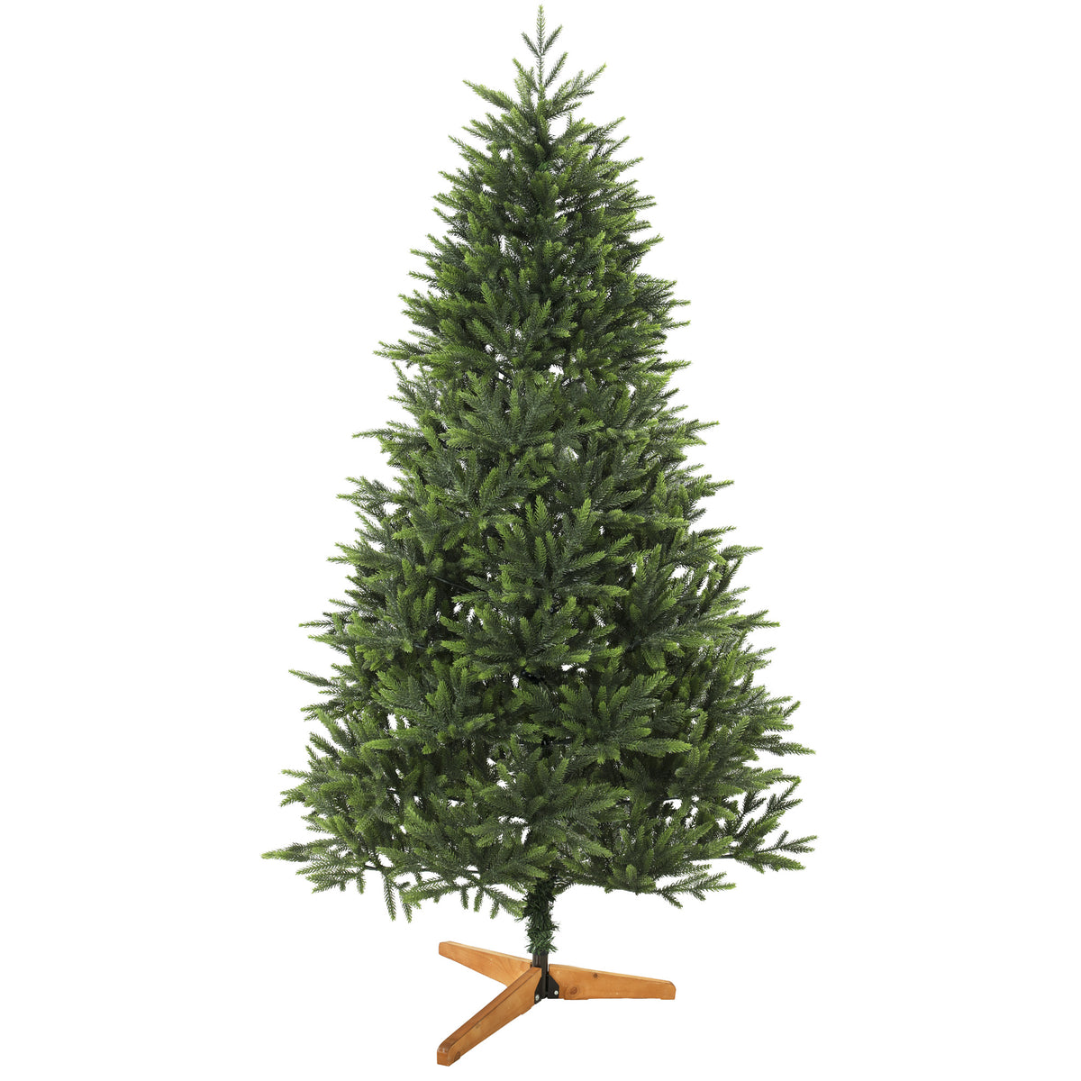 Árbol de Navidad con base de madera, vista lateral