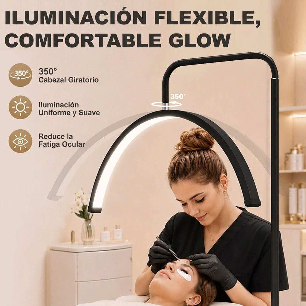 Lámpara de pie LED negra con cabeza en media luna, vista 9