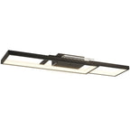 Lámpara de techo LED rectangular negra con luz cálida, vista lateral sobre fondo blanco