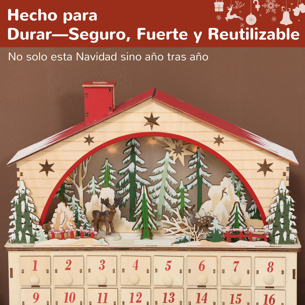 Hecho para durar: calendario de Adviento de madera seguro, fuerte y reutilizable