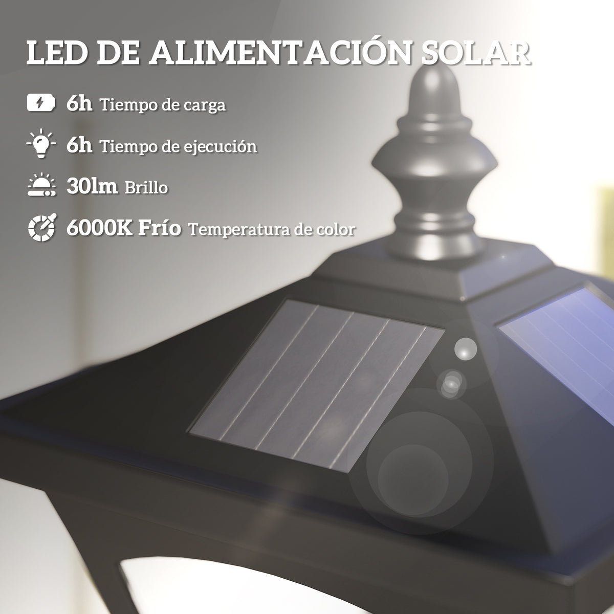 Cuatro paneles solares en la parte superior