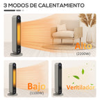 Calefactor de torre plata y negro en un dormitorio