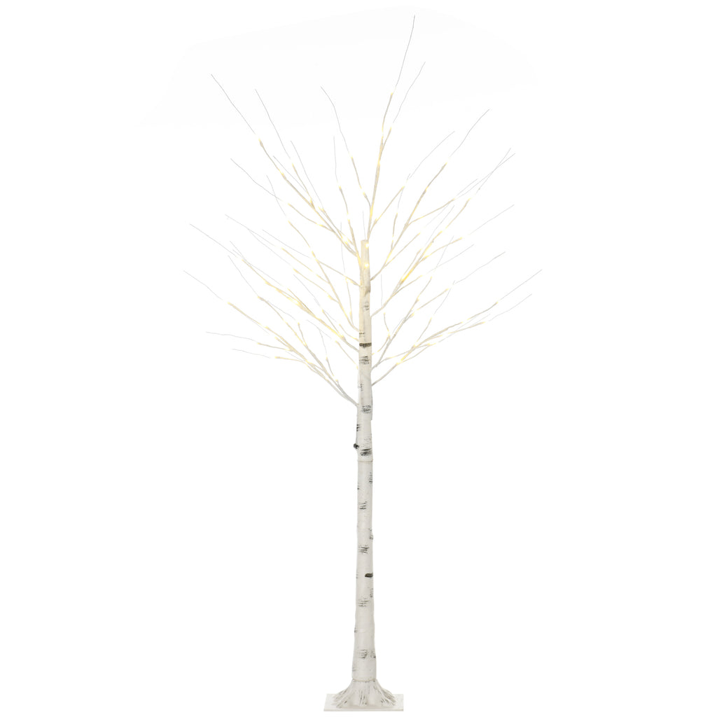Árbol luminoso de abedul LED de 180 cm con tronco blanco, vista frontal sobre fondo blanco
